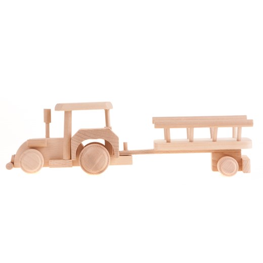 Tradycyjna zabawka ludowa - eko folk -  traktor z przyczepą folkstar-pl bezowy 