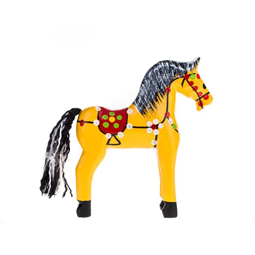 Tradycyjna zabawka ludowa - ręcznie rzeźbiony średni konik w ludowe wzory - żółty folkstar-pl zolty abstrakcyjne wzory
