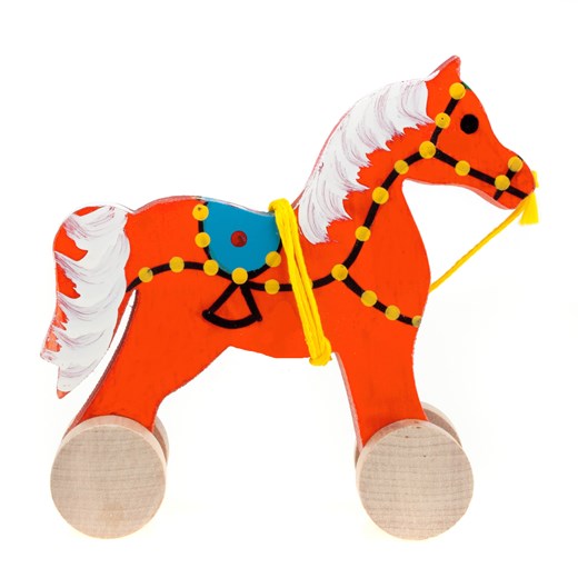 Tradycyjna zabawka ludowa - folk konik na kółkach - pomarańczowy folkstar-pl pomaranczowy abstrakcyjne wzory