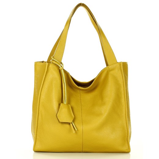 Modna torebka damska skórzany shopper bag - MARCO MAZZINI Portofino Max żółta Genuine Leather uniwersalny okazja Verostilo