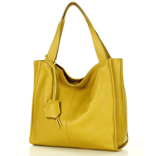 Modna torebka damska skórzany shopper bag - MARCO MAZZINI Portofino Max żółta Genuine Leather uniwersalny wyprzedaż Verostilo
