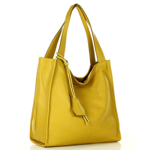 Modna torebka damska skórzany shopper bag - MARCO MAZZINI Portofino Max żółta Genuine Leather uniwersalny okazyjna cena Verostilo