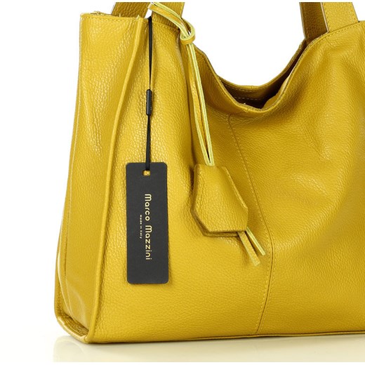 Modna torebka damska skórzany shopper bag - MARCO MAZZINI Portofino Max żółta Genuine Leather uniwersalny Verostilo wyprzedaż