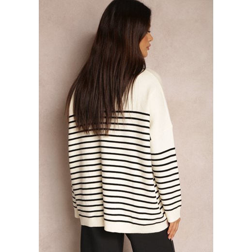 Beżowy Sweter Oversize w Paski Sakinah Renee ONE SIZE promocja Renee odzież