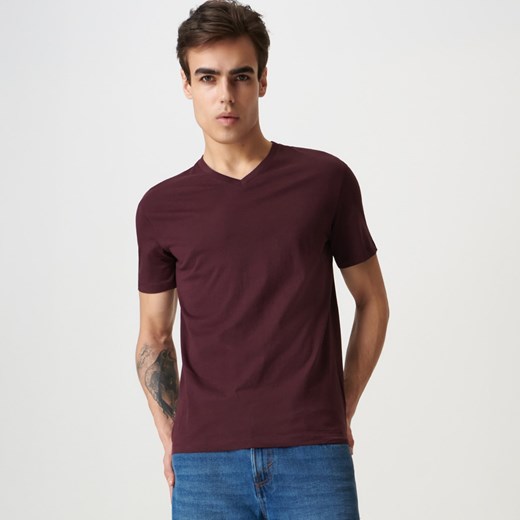 Czerwony t-shirt męski Sinsay z krótkim rękawem casualowy
