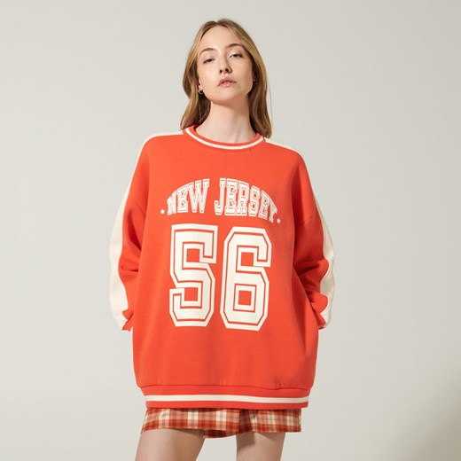 Sinsay - Bluza oversize z nadrukiem - Pomarańczowy Sinsay S Sinsay