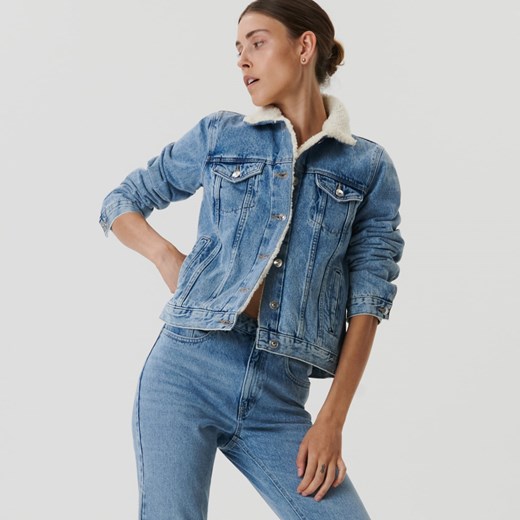 Sinsay - Kurtka jeansowa sherpa - Niebieski Sinsay 38 Sinsay