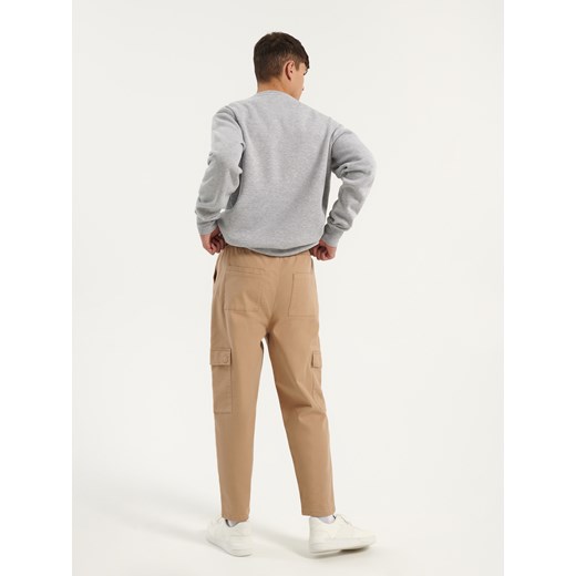 Ocieplane spodnie loose fit cargo piaskowe - Beżowy House XL House