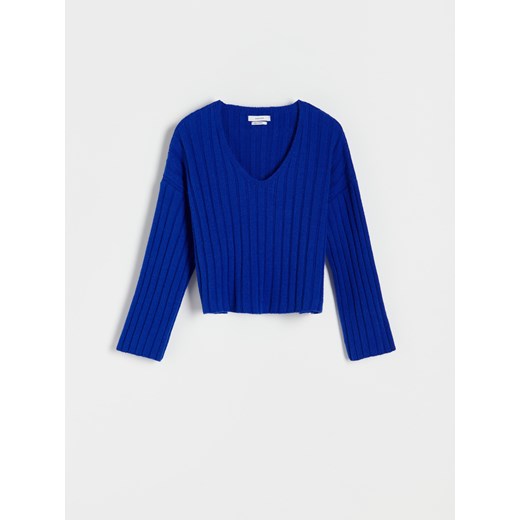 Reserved - Sweter z dekoltem V - Niebieski Reserved S Reserved