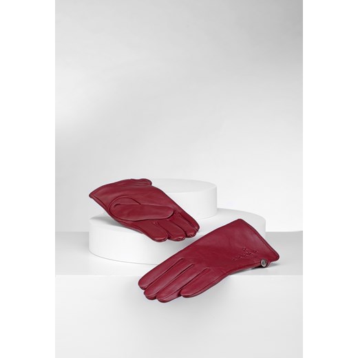 Skórzane bordowe rękawiczki z ozdobną plecionką ze sklepu Molton w kategorii Rękawiczki damskie - zdjęcie 145935319