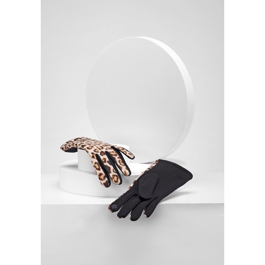 Beżowe rękawiczki w panterkę z wełną ze sklepu Molton w kategorii Rękawiczki damskie - zdjęcie 145935325