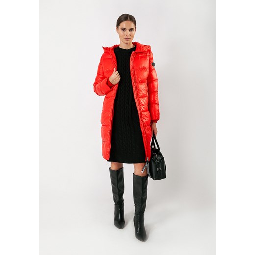Czerwona długa kurtka z kapturem ze sklepu Molton w kategorii Kurtki damskie - zdjęcie 145935328