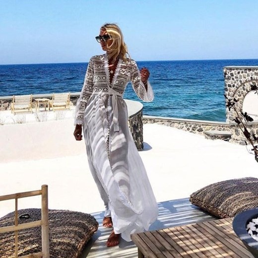 Długie plażowe kimono z koronkową górą - Biały / Uniwersalny ze sklepu Valetta.pl w kategorii Odzież plażowa - zdjęcie 146013877