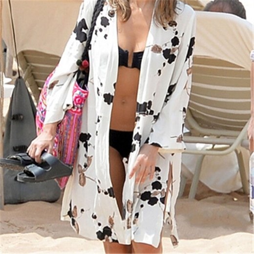 Kimono plażowe z długim rękawem - Biały / Uniwersalny ze sklepu Valetta.pl w kategorii Odzież plażowa - zdjęcie 146023806