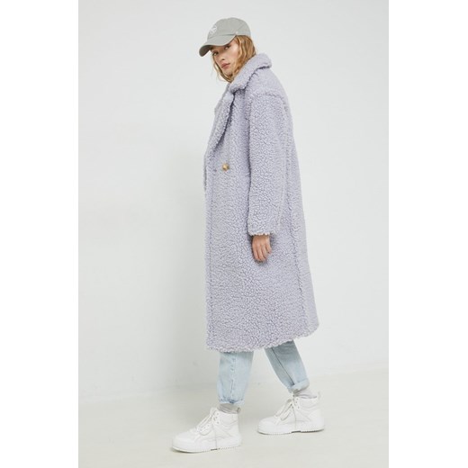 UGG płaszcz damski kolor fioletowy przejściowy dwurzędowy M ANSWEAR.com