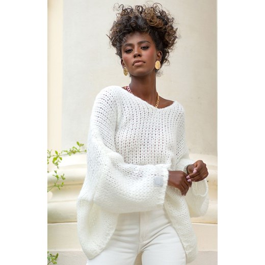 Sweter z wełną w kolorze ecru F1256, Kolor ecru, Rozmiar XS/S, Fobya ze sklepu Primodo w kategorii Swetry damskie - zdjęcie 146046806
