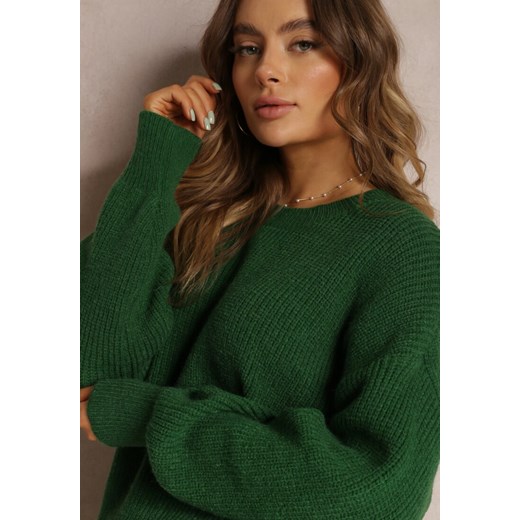 Zielony Sweter Oversize z Okrągłym Dekoltem Tovi Renee ONE SIZE Renee odzież