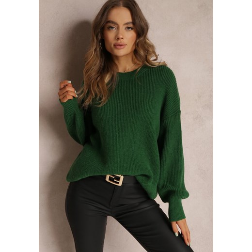 Zielony Sweter Oversize z Okrągłym Dekoltem Tovi Renee ONE SIZE Renee odzież