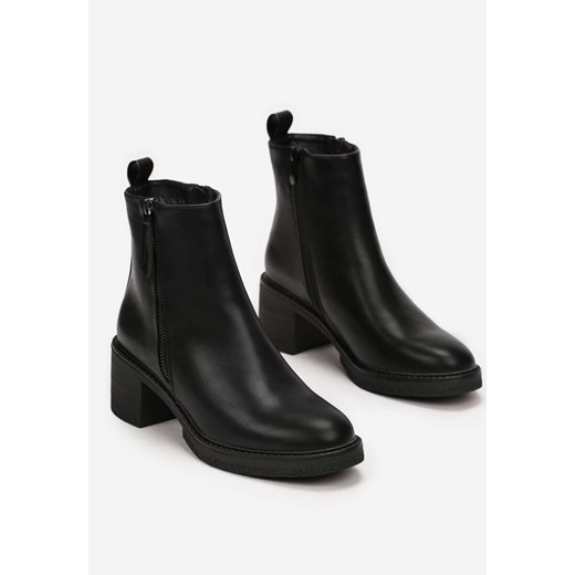 Czarne Botki na Słupku z Suwakiem Hubem 36 wyprzedaż born2be.pl