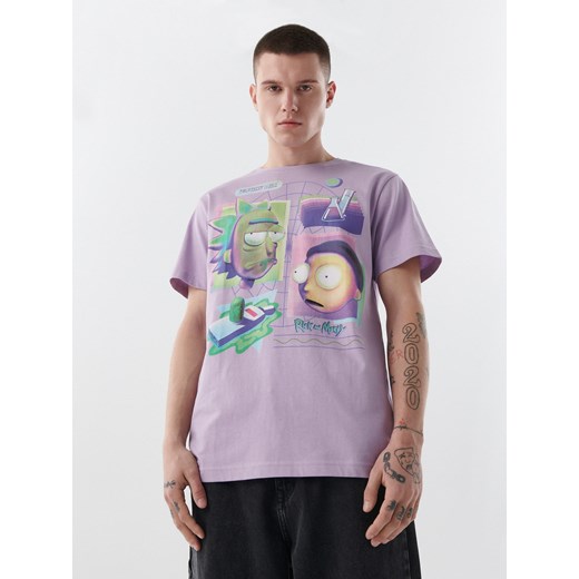 Cropp - Fioletowy t-shirt z nadrukiem Rick and Morty - Różowy Cropp XXL Cropp