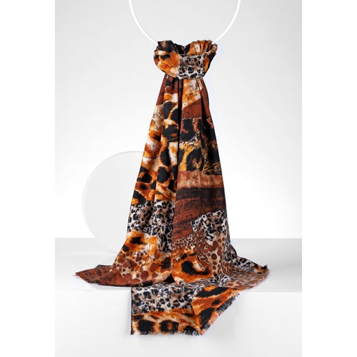 Pomarańczowo-brązowy szal w zwierzęcy print ze sklepu Molton w kategorii Szaliki i chusty damskie - zdjęcie 146273249