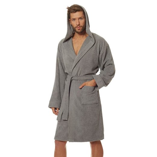 Szlafrok męski frotte Leon jasnoszary krótszy XXL ELEGANTO.pl