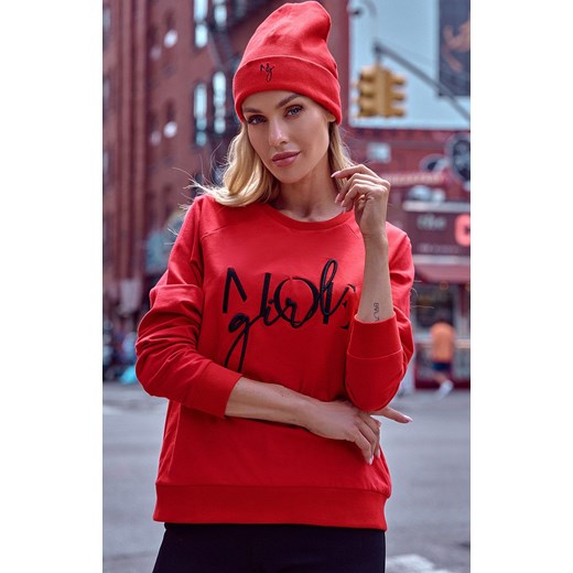 Bluza dresowa z haftem w kolorze czerwonym M693, Kolor czerwony, Rozmiar L, MOE ze sklepu Primodo w kategorii Bluzy damskie - zdjęcie 146358085