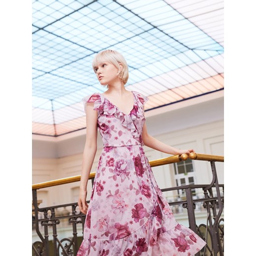 Mohito - Sukienka midi z falbanami - Różowy Mohito XXS okazyjna cena Mohito