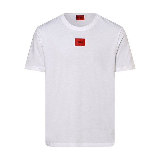HUGO T-shirt męski Mężczyźni Bawełna biały jednolity ze sklepu vangraaf w kategorii T-shirty męskie - zdjęcie 146516237