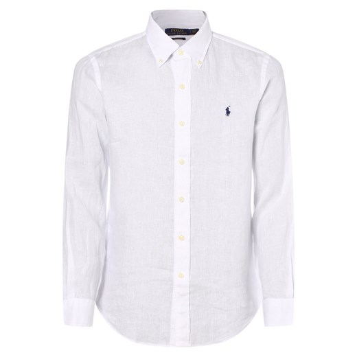 Polo Ralph Lauren Męska koszula lniana Mężczyźni Regular Fit len biały jednolity button down ze sklepu vangraaf w kategorii Koszule męskie - zdjęcie 146518248