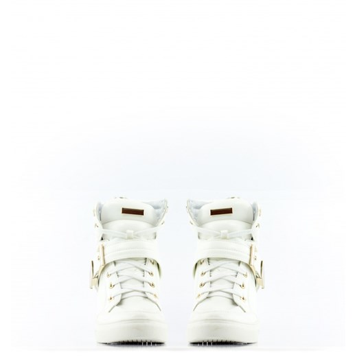 Sneakersy White Leather born2be-pl bezowy na obcasie