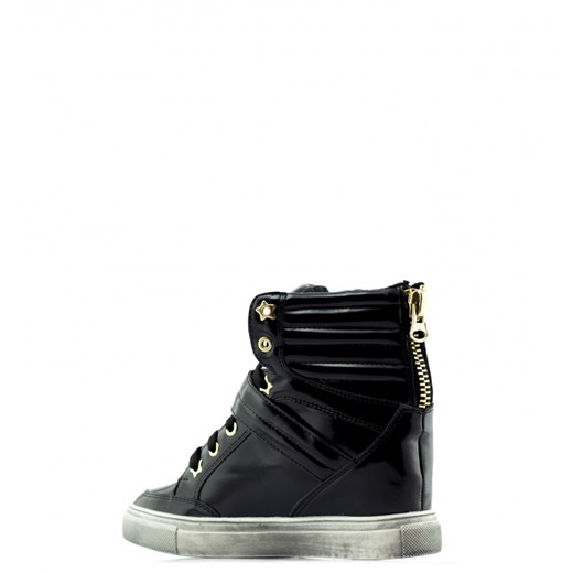 Sneakersy Black Leather born2be-pl czarny na obcasie