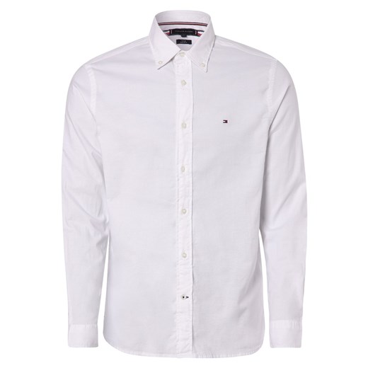 Tommy Hilfiger Koszula męska Mężczyźni Regular Fit Bawełna biały jednolity button down ze sklepu vangraaf w kategorii Koszule męskie - zdjęcie 146523508