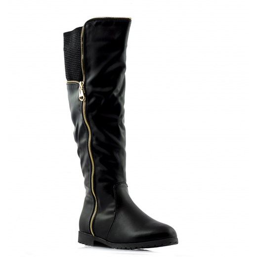 Kozaki Black Boots Gold Zipper and Black Rhinestones born2be-pl czarny ekologiczne