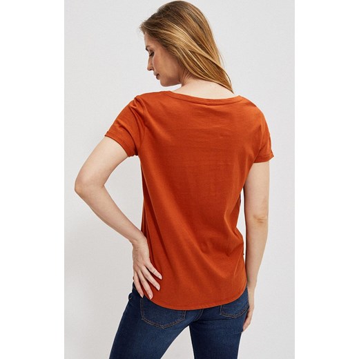 Bawełniany t-shirt z kieszonką w kolorze ceglastym 3906, Kolor ceglasty, Rozmiar M Primodo