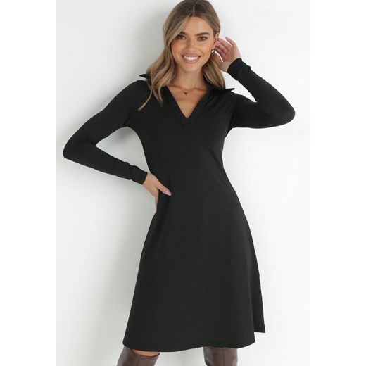 Czarna Sukienka z Kołnierzykiem Celle ze sklepu Born2be Odzież w kategorii Sukienki - zdjęcie 146572457