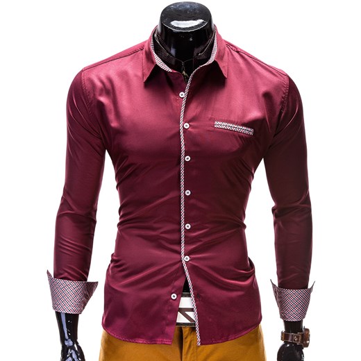 Koszula K126 - BORDOWA ombre czerwony koszule