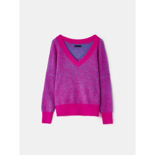 Mohito - Dwukolorowy sweter z dekoltem V - Różowy Mohito L Mohito