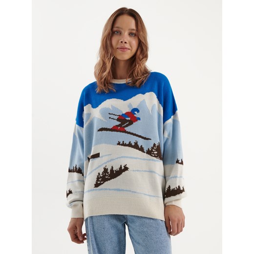 Sweter oversize z zimowymi motywami - Wielobarwny House XS/S House