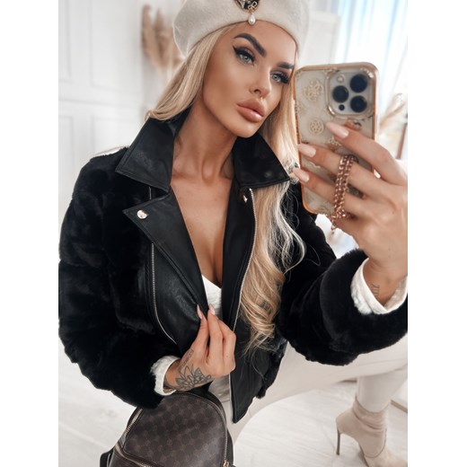 Kurtka futerko z ekoskórą czarna Fiocca W335 Ciminy L/40 Charlotte Fashion