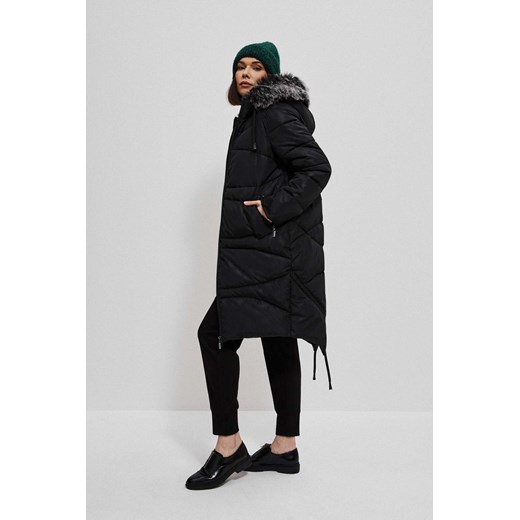 Długa pikowana kurtka z kapturem czarna ze sklepu Moodo.pl w kategorii Kurtki damskie - zdjęcie 146649549