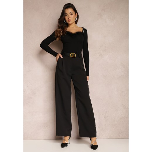 Czarne Spodnie Szerokie High Waist Gaye ze sklepu Renee odzież w kategorii Spodnie damskie - zdjęcie 146661145