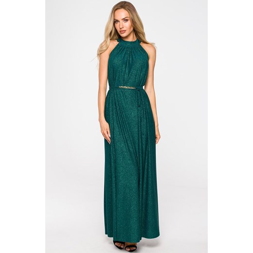 Suknia maxi z dekoltem typu halter w kolorze szmaragdowym M721, Kolor szmaragdowy, Rozmiar uniwersalny, MOE ze sklepu Primodo w kategorii Sukienki - zdjęcie 146703478