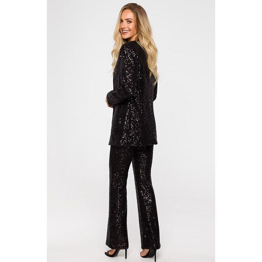 Cekinowa marynarka bez zapięcia w kolorze czarnym M724, Kolor czarny, Rozmiar L, Moe M Primodo