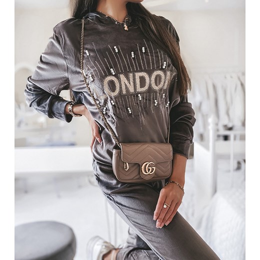 Szary komplet welurowy z perełkami London L/XL gemre