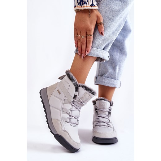 Damskie Ocieplane Śniegowce Cross Jeans KK2R4015C Szare Cross Jeans 39 okazyjna cena ButyModne.pl