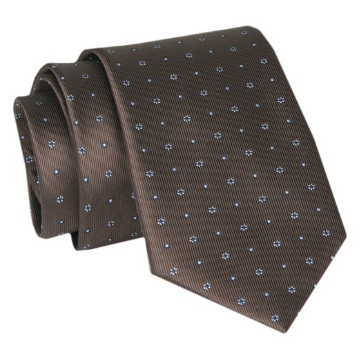 Męski Krawat - Brązowy w Kwiatowe Groszki - Angelo di Monti  KRADM1930 ze sklepu JegoSzafa.pl w kategorii Krawaty - zdjęcie 146748316