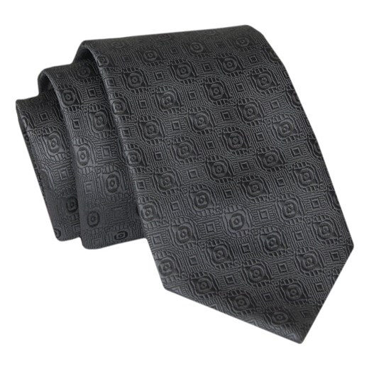 Męski Krawat - Czarny, Geometryczna Faktura - Angelo di Monti  KRADM1934 ze sklepu JegoSzafa.pl w kategorii Krawaty - zdjęcie 146748326