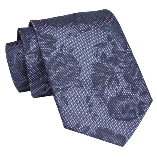 Męski Krawat - Fiolet z Granatem, Kwiaty - Angelo di Monti  KRADM1947 ze sklepu JegoSzafa.pl w kategorii Krawaty - zdjęcie 146748336