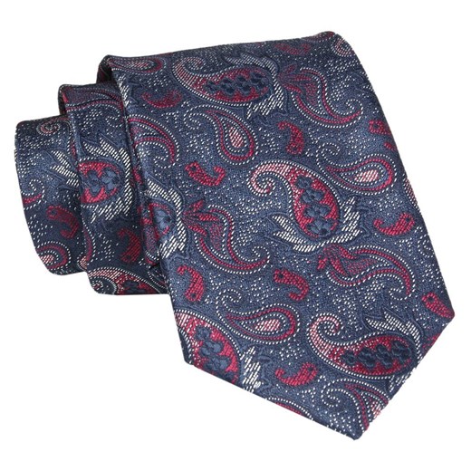 Męski Krawat - Granat, Duże Paisley - Angelo di Monti  KRADM1959 ze sklepu JegoSzafa.pl w kategorii Krawaty - zdjęcie 146748346